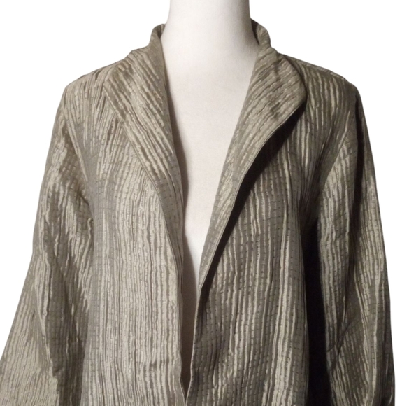 Eileen Fisher Women's Taupe Seersucker Silk Evening Cafe Jacket Size Medium - Picture 3 of 9